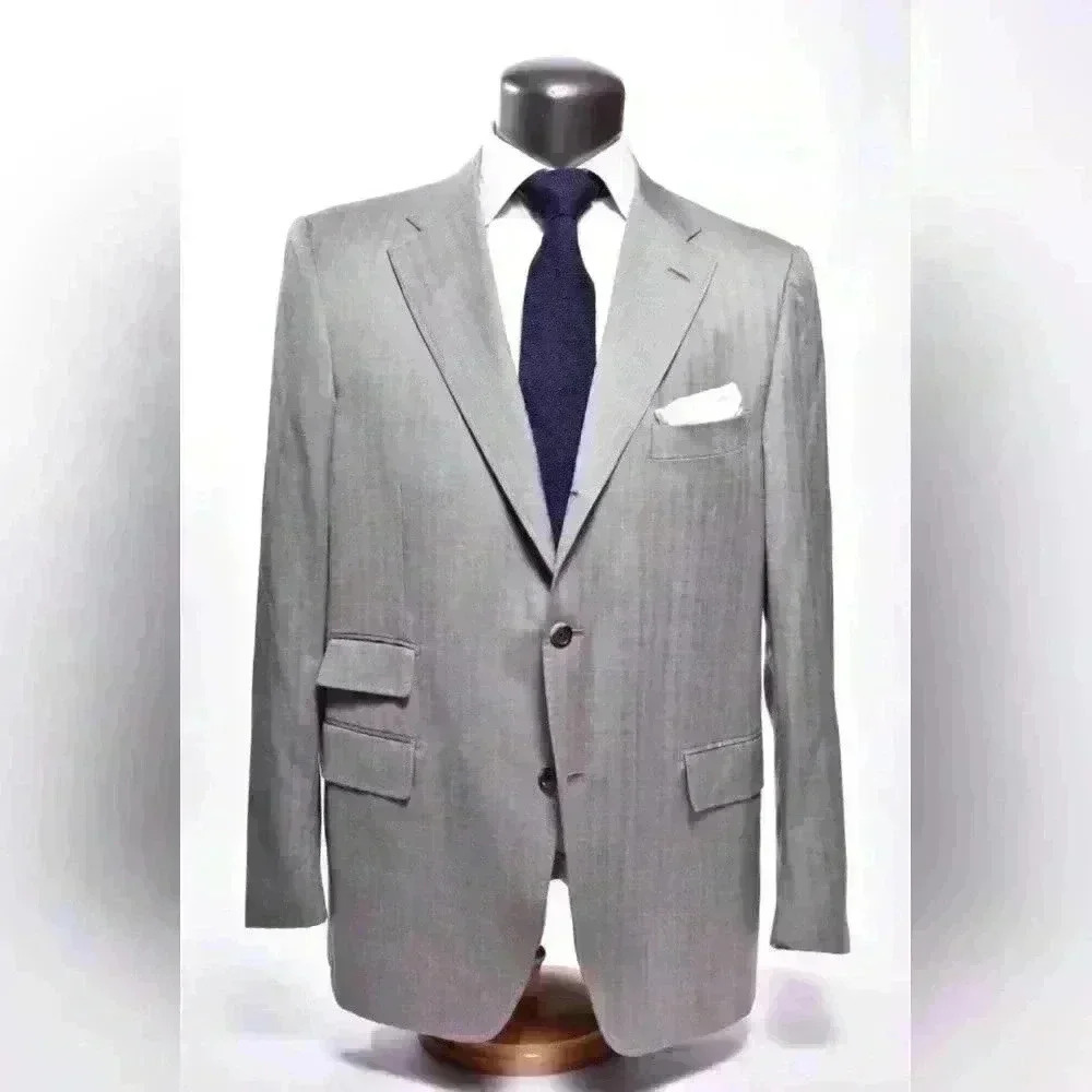 RAFFAELE CARUSO Grey Herringbone Fine 100% Wool Soft Blazer Jacket 56E 46R Italy - Picture 2 of 10